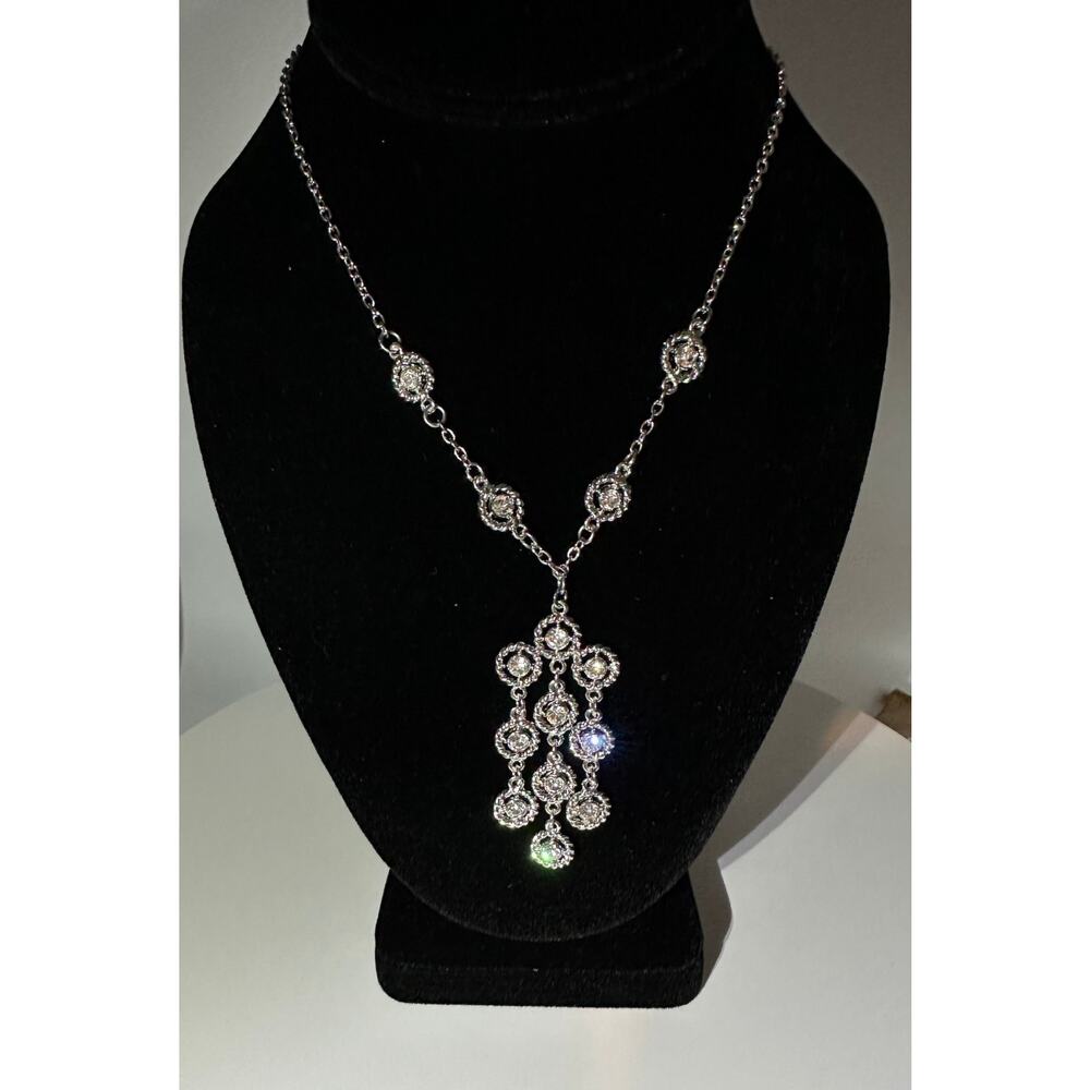 Premier Designs Silver Crystal Chandelier Y Necklace Statement Piece